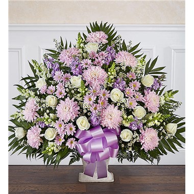 Heartfelt Tribute&trade; Floor Basket- Lavender & White